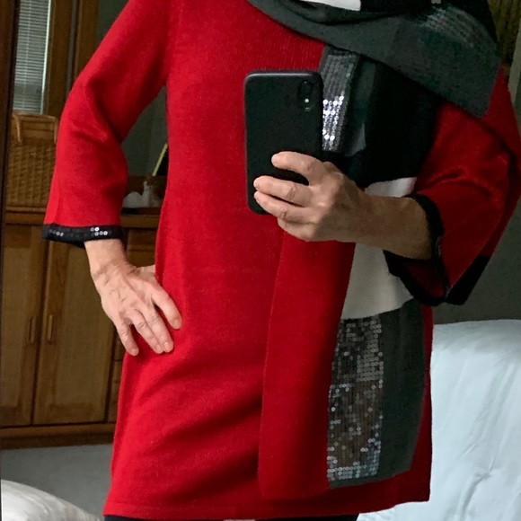 Style & Co. Sequined Red Sweater Tunic & Scarf set Petite Medium - Picture 13 of 13
